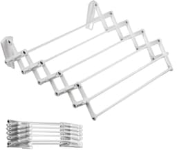SnelShoppen - Telescopisch Droogrek aan de Muur, Harmonica, 60 cm, Wit - Ruimtebesparend Kledingdroger voor Kleine Huishoudens — thumbnail 1