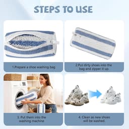 Schoenwaszak - Sneaker waszak - 2 stuks - Waszak voor schoenen - Herbruikbaar - Wasnet Voor Schoenen - Wasmachine&Droger - Schoenen Waszak - Voor Sneakers en Tennisschoenen - Netje Anti-Vervorming - Blauw/Wit — thumbnail 3