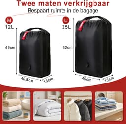 SnelShoppen - Zwarte waszak voor reizen, compressiezak 70D nylon, TPU waterdicht, herbruikbare vacuümzak voor kleding, M - ideaal voor camping, zwemme — thumbnail 2