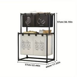 Wasmand - Opbergmand - Dubbele Laag - 4 Compartimenten - 57x44x97 cm - voor Badkamers, Toiletten en Bergingen — thumbnail 2