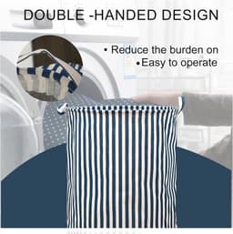 Opvouwbare ronde wasmand voor jongens en meisjes - blauw-wit gestreept - speelgoedmand - kameropbergmand - grote wasmand — thumbnail 3