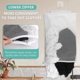 Duurzame waszak - Op te hangen wasmand - Doorzichtige mesh-polyester - Wit - Zelfklevende haken - Perfect voor organisatie - Ideaal voor... — thumbnail 3