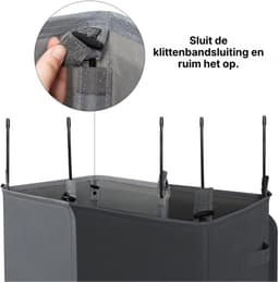 Ploutos® Wasmand 2 Vakken - Luxe Wassorteerder - Dubbele Waszak – Grijs/Zwart - 63cm x 36cm x 68cm — thumbnail 3