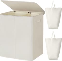 Ploutos® Wasmand 2 Vakken - 154L - Wasmand - Wassorteerder - Wit – 63cm x 37cm x 69cm — thumbnail 3