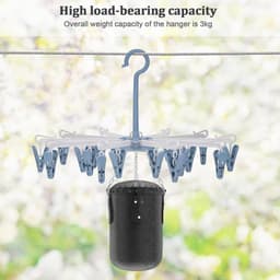 Set van 2 - Sokkenhanger - Winddichte kledinghanger - 360° draaibare sokkenhanger - Multifunctionele plastic kledinghanger - Inclusief 40 antislipclips - Geschikt voor binnen- en buitengebruik - Blauw — thumbnail 2