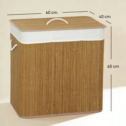HOMCOM Laundry Hamper-Bambus-60L x 40B x 60H cm-Braun — thumbnail 5