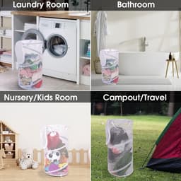 Opvouwbare wasmand met deksel - 33*60 cm - Opvouwbare wasmand - Opbergmand - Witte stofzak - Met handvat - Grote capaciteit - Geschikt voor wasruimtes, badkamers, kinderkamers, studentenkamers, reizen en organiseren - Wit — thumbnail 4