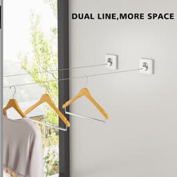 Verstelbare Wandgemonteerde Kledinglijn voor Binnen en Buiten - Sterke RVS Uittrekbare Drooglijn van 2 * 4.2m voor Appartement, Hotel, Studentenhuis, Balkon en Badkamer — thumbnail 3