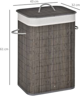 Wasmand met handvatten en wasbare waszak - rotan - polyester - katoen - metaal - 43L x 32B x 61H cm - grijs — thumbnail 4