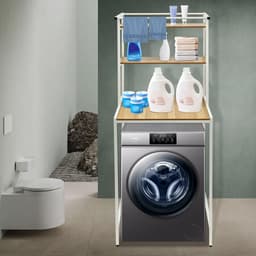 Opbergrek Wasmachine - Badkamerkast Bovenbouwkast - Ruimte Organiseren - Hoog Draagvermogen - 69 x 60 x 176.5cm - Wit Hout — thumbnail 3