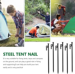 Grondanker - Zwart - 30 cm - Metalen Stalen Tentharingen met Haak - Voor Camping en Outdoor Gebruik — thumbnail 2