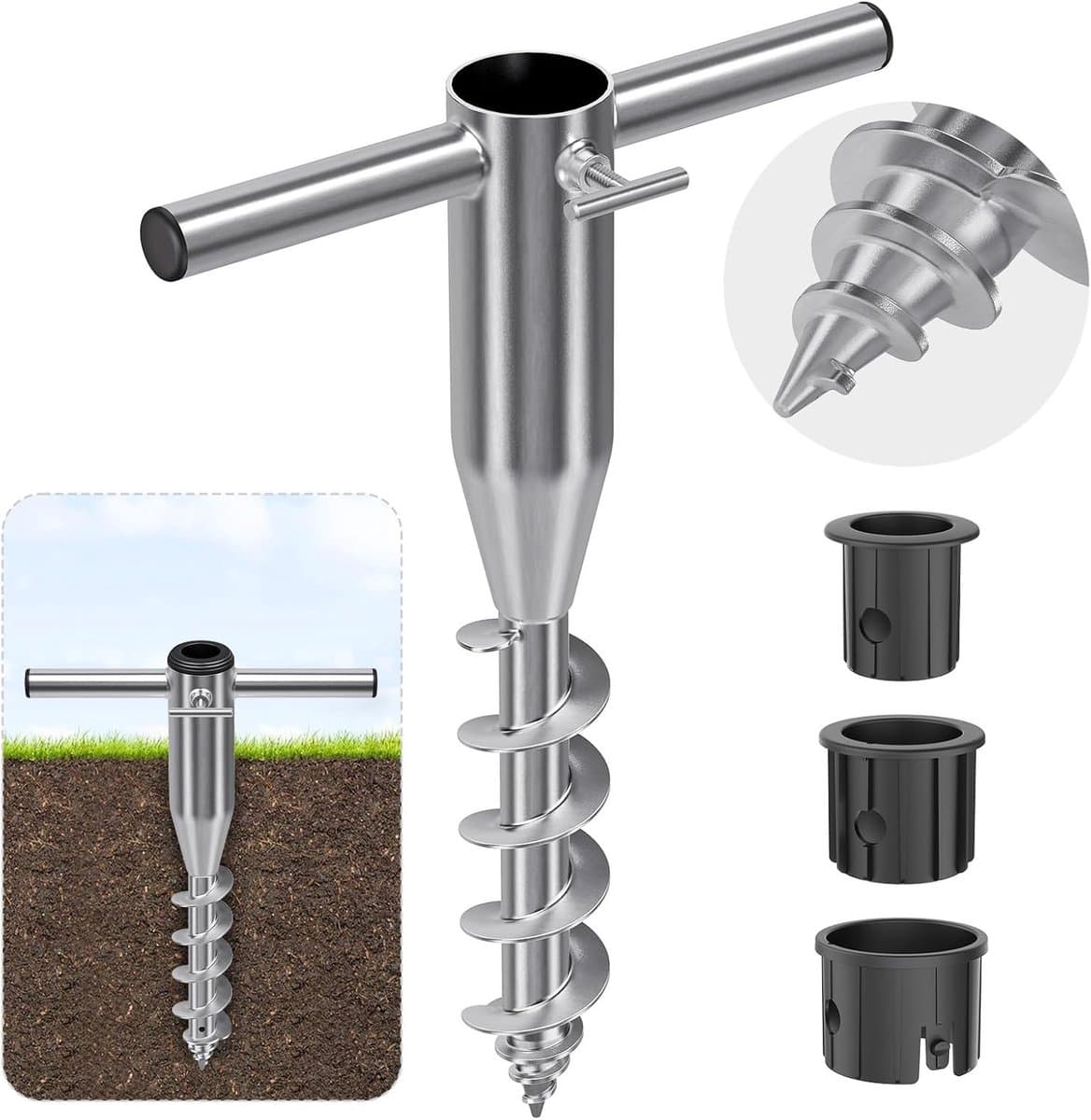 Parasolhouder voor balkon - Stijl B-Pijphandvat - Metalen grondanker voor parasols 3-5 cm stang - Duurzame strand- en tuinhouder — afbeelding 1