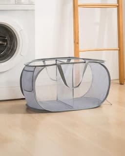 Opvouwbare wasmand voor huishoudelijk gebruik - Wasmand van gaas - Ademende wasmand - Met tussenschotten en handvatten - Verdikt - 2 tussenschotten - Grijs — thumbnail 1