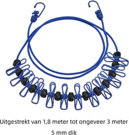Dailygoods- Waslijn Uittrekbaar - Compact - 1,8 m - 12 Pinnen - Haken - Draagbaar - Ideaal voor Vakantie - Drooglijn — thumbnail 5