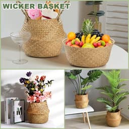 2 stuks zeegras opbergmanden, kleine wasmand, manden voor planken, opvouwbare rotan opbergdoos, rieten mand met handvat, rieten plantenpot voor woonkamer, slaapkamer, badkamer (M, 24 x 26) — thumbnail 2