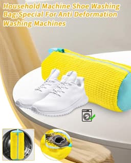 Schoenwaszak, wasmachine, schoenenzak, wasmachine, 2 stuks, multifunctionele waszak, schoenen met 360 graden reinigingsfleece, zelfreinigende schoenen, waszak voor wasmachine en droger, geel — thumbnail 3