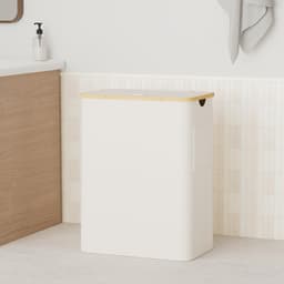 SnelShoppen - Wasmand met deksel, 3 vakken, 158 l, wassorteerder van 600D Oxford-weefsel, afneembare waszak, beige, wasbox voor woonkamer, badkamer, k — thumbnail 1