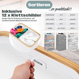 Wasmand - Opbergmand - Sorteren Wasgoed - Opvouwbaar Bamboe Frame - 75 cm Hoog - Wit — thumbnail 2