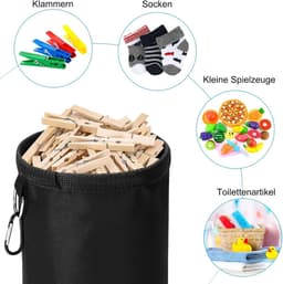 Kledingknijper Tas - Opberger Houder - Buiten Droge Kleding - Met Ophanghaak - Diameter 15cm - Zwart — thumbnail 5
