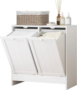 Noventra - Wasmand Kast - Dubbele Wasmand - Waskast met 2 Kantelbare Wasmanden - Wassorteerder - Wasgoed Organizer - Wasmand Meubel - Wit - 66 x 33 x 68 cm — thumbnail 1