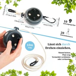 Waslijn uittrekbaar, waslijn camping, draagbaar, 10 m, reizen, vakantie, outdoor, wasrek voor badkamer, bijkeuken, tuin of reizen (zwart) — thumbnail 5