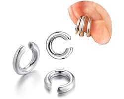 Oormanchet Voor Oor Zonder Piercing, Chunky Oormanchet Sieraden Voor Vrouwen En Jongeren, Hypoallergeen Kraakbeen, Roestvrij Staal, Gepolijst, Zilver, Effen, 1 Stuks