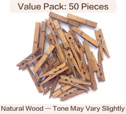 Houten Was Knijpers - Kleine Knijpers - Hobby en Knutselen - Natuurlijk Birch Hout - 50 Stuks - Diverse Kleuren — thumbnail 3