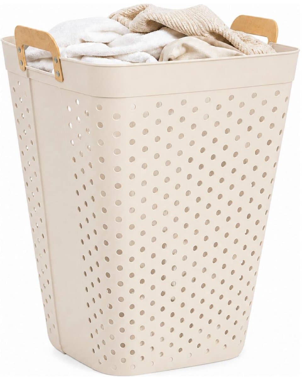 5Five zeer ruime wasmand Kolos - beige - 74 liter - 44 x 64 cm - kunststof - wasbox - mand voor wasgoed - badkamer - met handvatten — afbeelding 1