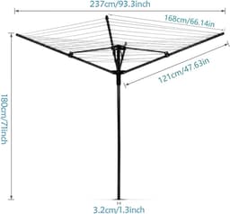 Roterende Waslijn - Kledingdroger - Buiten Drogen - 50 Meter Droogruimte - 4 Arm - Zwart — thumbnail 5