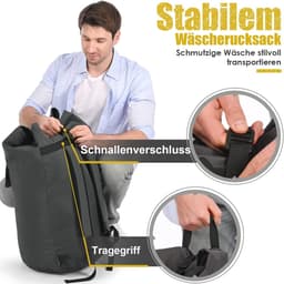 Waszak Voor Op Reis, Vuile Was, XXL, 115 Liter, Waterdicht, Met 2 Gevoerde Schouderbanden, Opvouwbare Opbergzak, Kledingtas, Plundry Bag Rugzak — thumbnail 4