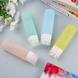 4 stuks reiscontainers, comprimeerbare siliconen slangen, BPA-vrije container, reisflessen met transparante zak, reisfles van siliconen, 90 ml, voor shampoo, lotion, cosmetica — thumbnail 5