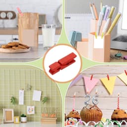 Wasknijpers, hout, kloppen, 100 stuks kleurrijke houten knijpers met sterke greep, fotoclips voor het ophangen van foto's, kleding, decoratief knutselwerk, rood — thumbnail 3