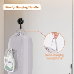 opvouwbare wasmand 95 l met handvat, hangende wasmand met zak en schouderriem, multifunctionele vuile waszak van stof voor reizen of slaapzaal, lichtgrijs — thumbnail 2