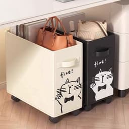 Wasmand - Wasmand met wielen - opvouwbare wasmand - Wasbox - Wasmand badkamer -Opbergmand - Wassorteerder - Kunststof Wasbox - Wasmand voor Badkamer, Slaapkamer, Wasruimte - 35 x 20x 40 cm - Crèmewit — thumbnail 2