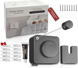 SnelShoppen - Uittrekbare Wand Wasdroger met 10 Klemmen, Uittrekbare Kledingrek, Verstelbare en Robuuste Stalen Touw, 5.1 m, Ideaal voor Thuis, Tuin e — thumbnail 1