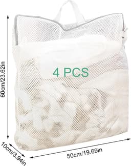 Wasnetjes met ritssluiting - Wit - 50 x 60 x 10 cm - Polyester waszakken voor wasmachine - Set van 4 — thumbnail 2