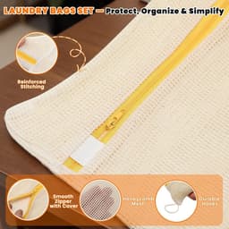 Wasnetjes met ritssluiting - Set van 3 - 30x20/40x30/50x40 cm - Katoenen waszakken voor wasmachine en reizen — thumbnail 4