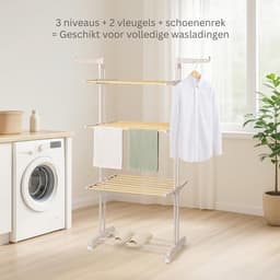 ZRNS® Wasrek Inklapbaar op Wieltjes - Droogtoren - Droogrek - 3 Niveaus — thumbnail 3