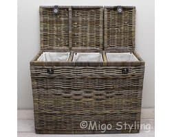 Migo Styling - Wasmand - 3 vakken - Met deksel - 85x40xH65 - Riet - Rotan - Trio