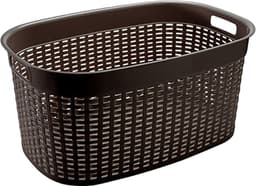 Hega Hogar Rotan line wasmand - donkerbruin - inhoud 44 liter - kunststof - 58 x 39 x 27 cm - met handvatten — thumbnail 1