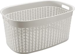 Hega Hogar Rotan line wasmand - 2x - wit - inhoud 44 liter - kunststof - 58 x 39 x 27 cm — thumbnail 3
