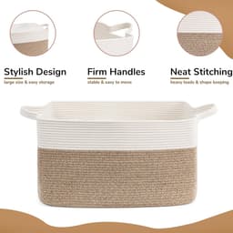 Opbergmand voor babyspeelgoed, vierkante laundry baskets, wasmand voor kinderkamer, groot, gevlochten mand voor dekens, hoofdkussens, gastendoekmand, 65 l, wit en bruin — thumbnail 3