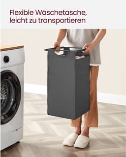 wasmand 3 vakken - wassorteerder met plank - 3 x 38 L - waszak van Oxford-stof - uitschuifbaar - afneembaar - metalen frame - zwartgrijs - 92,5 x 33 x 72 cm — thumbnail 2