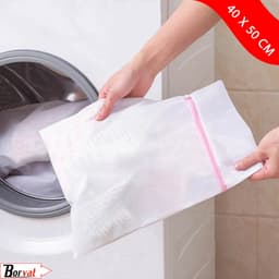 Borvat® | Waszakje | Wasnetje | Waszak groot | 40 x 50 cm | Waszakken | Waszak met rits | Waszak lingerie | lingerie | sokken | wit — thumbnail 1