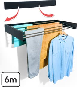 Bodo® Droogrek Inklapbaar - Wanddroogrek - 100 cm - Inclusief Boormal - Vernieuwd 2025 Model - Wasrek Hangend - Uitklapbaar - Muur - Ophangbaar - 6m Drooglengte - Mat Zwart — thumbnail 1