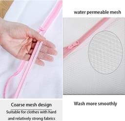 Waszak Wasmachine - 40 x 30 cm - 2 stuks - Wasnet Reizen - Laundry Bag - Waszak met Rits - Wit met Roze Rits — thumbnail 5