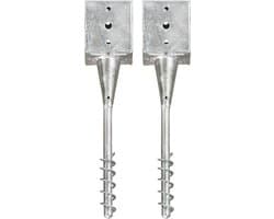 vidaXL - Grondpinnen - 2 - st - 12x12x56 - cm - gegalvaniseerd - staal - zilverkleurig — afbeelding 1