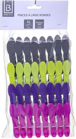 160x Stuks wasknijpers grijs, geel, paars en roze 8,5 cm van kunststof - Was ophangen - Was knijpers — thumbnail 3