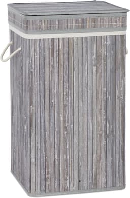 3x wasmand bamboe - wasbox opvouwbaar - 70L - vierkant - 63x36x36 cm - grijs — thumbnail 3