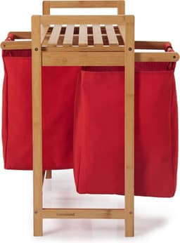Lumaland Wasmand van bamboe - met 2 uitschuifbare waszakken - 60 L - Rood — thumbnail 3